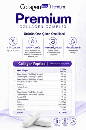 Collagen Forte Platinum 5 Tip Kolajen 90 Tablet, Biotin, C Vitamini, Vitamin B12, Diyet Desteği