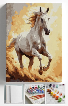 Sayılarla Boyama Seti Numaralı Tuval Fırça Boya Askı Aparatı Dahil Set 40x50 Cm - ALTIN AT