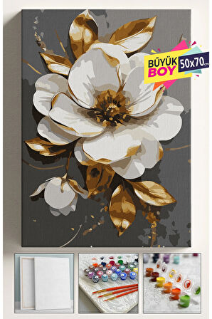 Sayılarla Boyama Seti Numaralı Tuval Fırça Boya Dahil Kasnaklı Set 50x70 Cm ALTIN ÇİÇEK