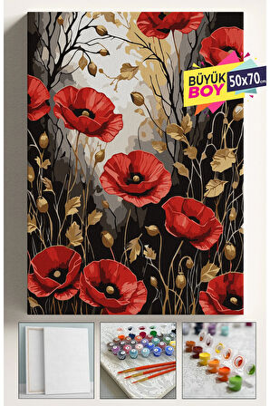 Sayılarla Boyama Seti Numaralı Tuval Fırça Boya Dahil Kasnaklı Set 50x70 Cm ALTIN GELİNCİK