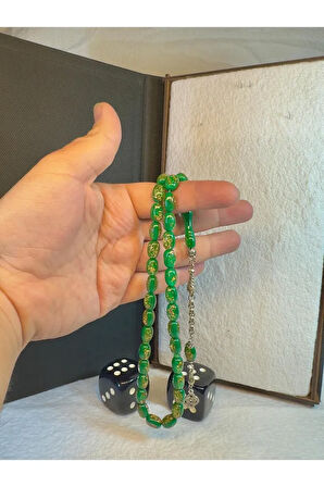 Altın Varaklı Tesbih Kapsül Kesim Yeşil Renk T-50