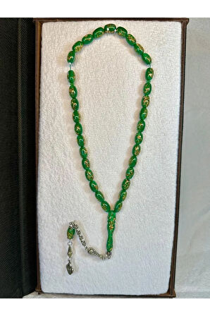 Altın Varaklı Tesbih Kapsül Kesim Yeşil Renk T-50