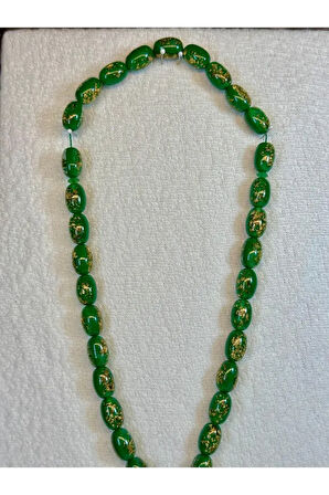 Altın Varaklı Tesbih Kapsül Kesim Yeşil Renk T-50