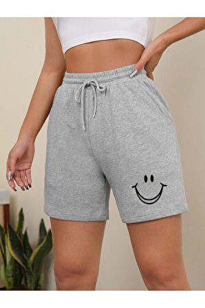LUNAVISTA Unisex Smiley Face Baskılı Şort