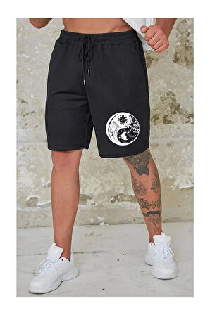 LUNAVISTA Unisex Ying Yang Logo Baskılı Şort-T-shirt takımı