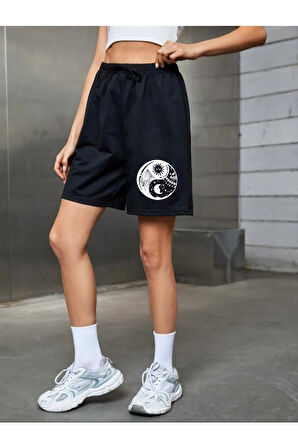 LUNAVISTA Unisex Ying Yang Logo Baskılı Şort-T-shirt takımı