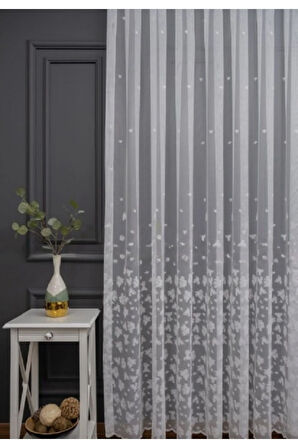 Alt Yaprak Desen Ütü İstemez Kırışmaz 2Kat Pileli Tül Perde