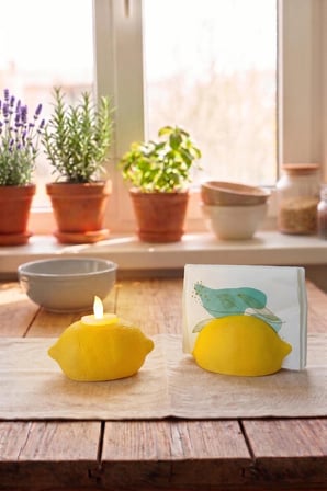 limon tasarımlı peçetelik ve mumluk seti - dekoratif mutfak peçeteliği masa üstü düzenleyici - bioplastik