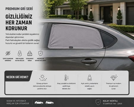 Peugeot 206  (2001-2011)  Model Uyumlu Güneşlik, 2'li Yan Cam Güneşlik Perde ( lastikli ) (sedan ve hatchback)