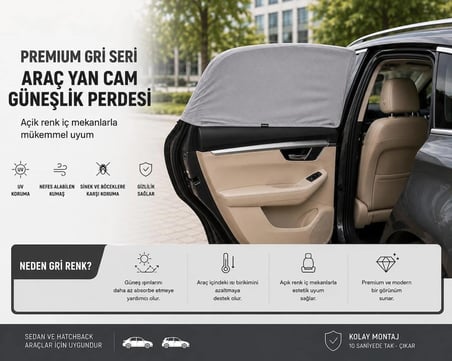 Mercedes W205 Kasa C-Serisi  Model Uyumlu Güneşlik, 2'li Yan Cam Güneşlik Perde ( lastikli ) (sedan ve hatchback)