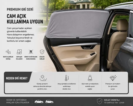 Mercedes W205 Kasa C-Serisi  Model Uyumlu Güneşlik, 2'li Yan Cam Güneşlik Perde ( lastikli ) (sedan ve hatchback)