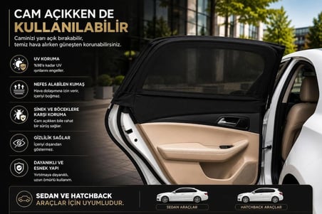 Ford Fiesta 2002-2008  Model Uyumlu Güneşlik, 2'li Yan Cam Güneşlik Perde ( Lastikli ) ( Sedan ve Hatchback )