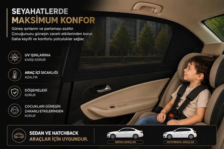 Renault Laguna II 2001-2007  Model Uyumlu Güneşlik, 2'li Yan Cam Güneşlik Perde ( Lastikli ) ( Sedan ve Hatchback )