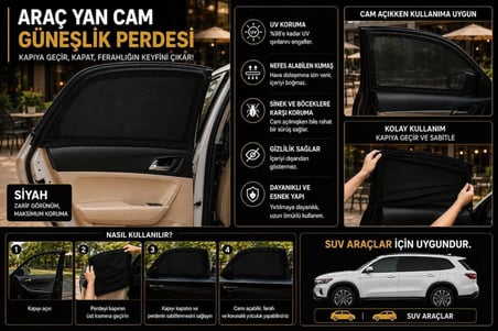 Suzuki Liana  (2001-2007)  Model Uyumlu Güneşlik, 2'li Yan Cam Güneşlik Perde ( Lastikli )(SUV)