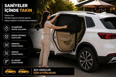 Opel Meriva  Model Uyumlu Güneşlik, 2'li Yan Cam Güneşlik Perde ( Lastikli )(SUV)