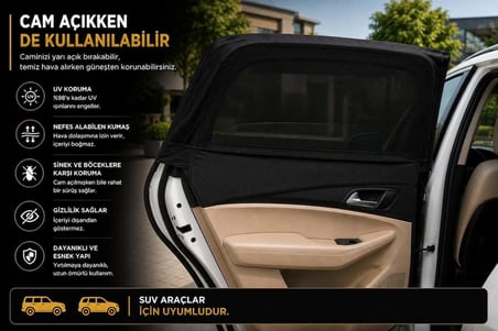 Renault Koleos 2015 ve Sonrası  Model Uyumlu Güneşlik, 2'li Yan Cam Güneşlik Perde ( Lastikli )(SUV)
