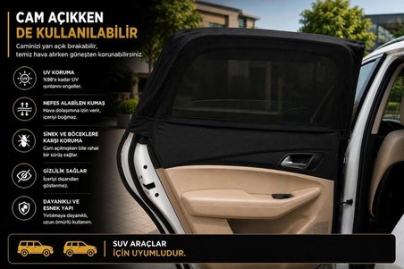 Volkswagen Tiguan 2007-2015  Model Uyumlu Güneşlik, 2'li Yan Cam Güneşlik Perde ( Lastikli )(SUV)