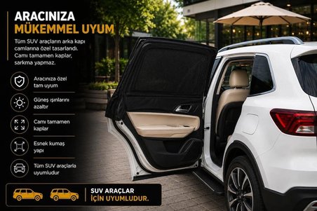 SUV Model araçlara uyumlu 2'li oto yan cam güneşlik perdesi (Lastikli) (siyah) 