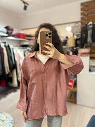 Düşük Omuzlu Tarçın Oversize Gömlek