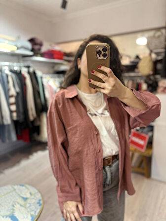 Düşük Omuzlu Tarçın Oversize Gömlek