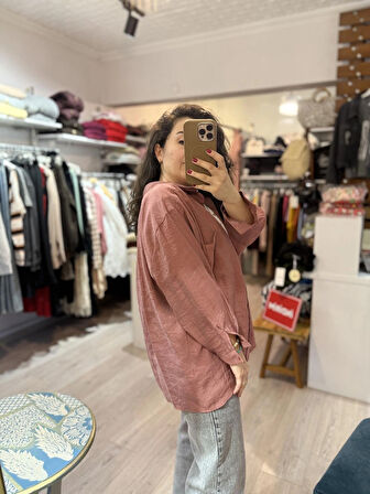 Düşük Omuzlu Tarçın Oversize Gömlek