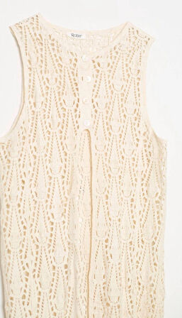 Naturel Dantel Uzun Yelek