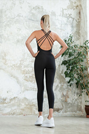 Dar Kesim Çapraz Bant Üç İpli Spor Tulum Tayt Toparlayıcı
