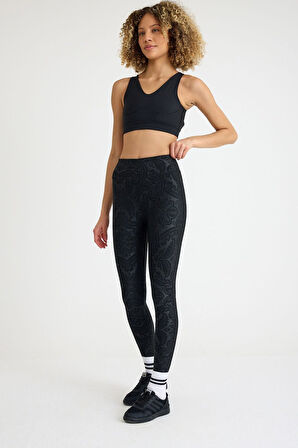 Dar Kesim Desenli Bilboa Deri Görünümlü Toparlayıcı Spor Tayt