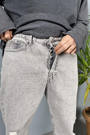 Yırtıklı Gri Kot Pantolon