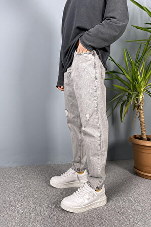 Yırtıklı Gri Kot Pantolon