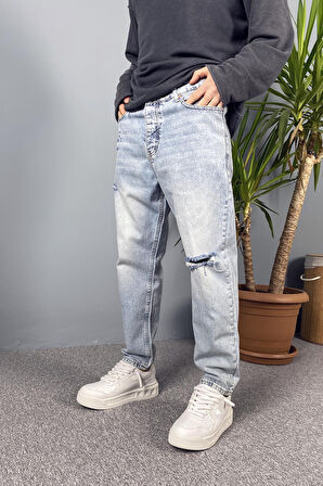 Yırtıklı Kot Pantolon Buz Mavisi