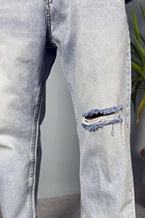 Yırtıklı Kot Pantolon Buz Mavisi