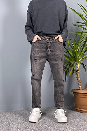 Dar Kesim Boyfriend Gri Renk Kot Pantolon