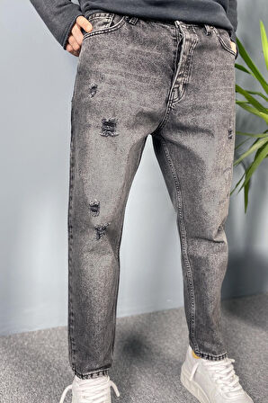 Dar Kesim Boyfriend Gri Renk Kot Pantolon