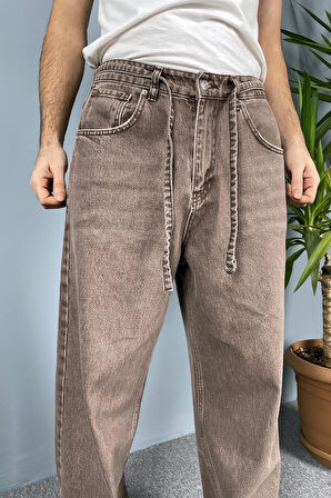 İp Kemerli Rahat Kesim Baggy Kot Pantolon