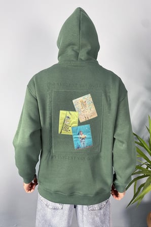 Van Gogh Oversize Cepli Yeşil Kapüşonlu Sweatshirt