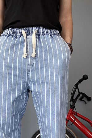 Paçası Bağcıklı Jogger Rahat Kesim Kot Pantolon