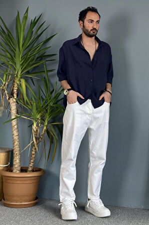 Ekru Kot Pantolon Regular Kalıp