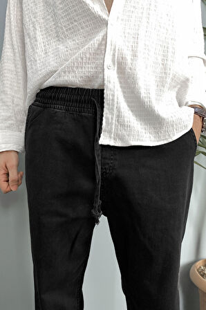 Beli Bağcıklı ve Lastikli Mesimlik Kot Pantolon