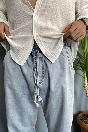 Beli Bağcıklı ve Lastikli Mesimlik Kot Pantolon