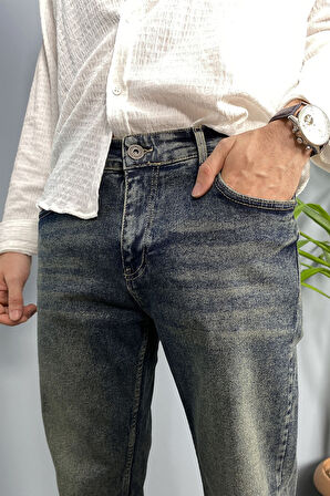 Lacivert Eskitme Dar Paça Kot Pantolon