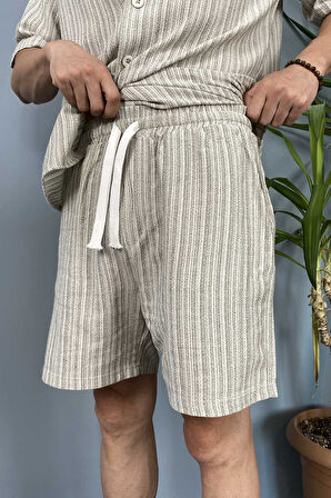 Oversize Gömlek Şort Keten Takım