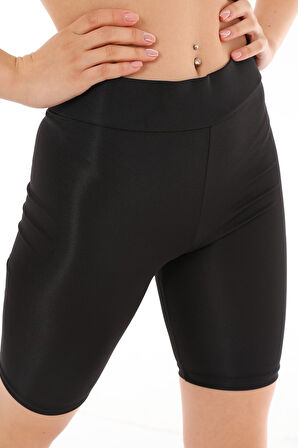 Siyah Kısa Biker Spor Şort Tayt Diz Üstü