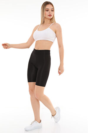 Siyah Kısa Biker Spor Şort Tayt Diz Üstü