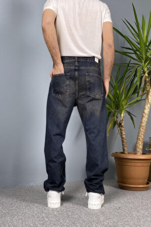 Lacivert Taşlanmış Eskitme Regular Kot Pantolon