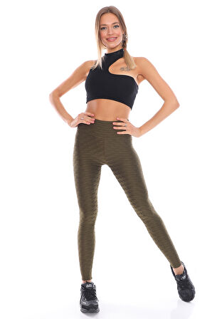 Kabartmalı Kumaş Ekstra Yüksek Bel Günlük Tayt