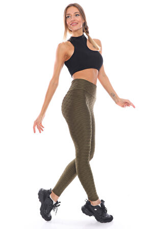 Kabartmalı Kumaş Ekstra Yüksek Bel Günlük Tayt