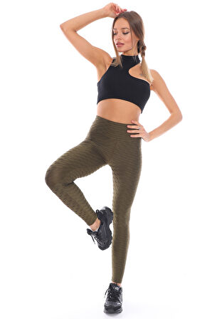 Kabartmalı Kumaş Ekstra Yüksek Bel Günlük Tayt