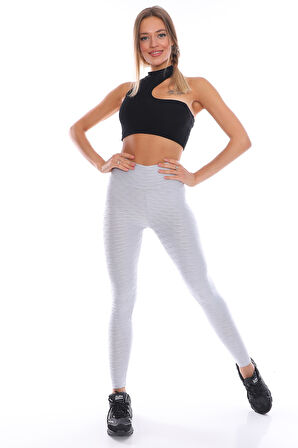 Kabartmalı Kumaş Ekstra Yüksek Bel Günlük Tayt