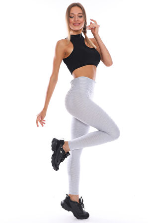 Kabartmalı Kumaş Ekstra Yüksek Bel Günlük Tayt